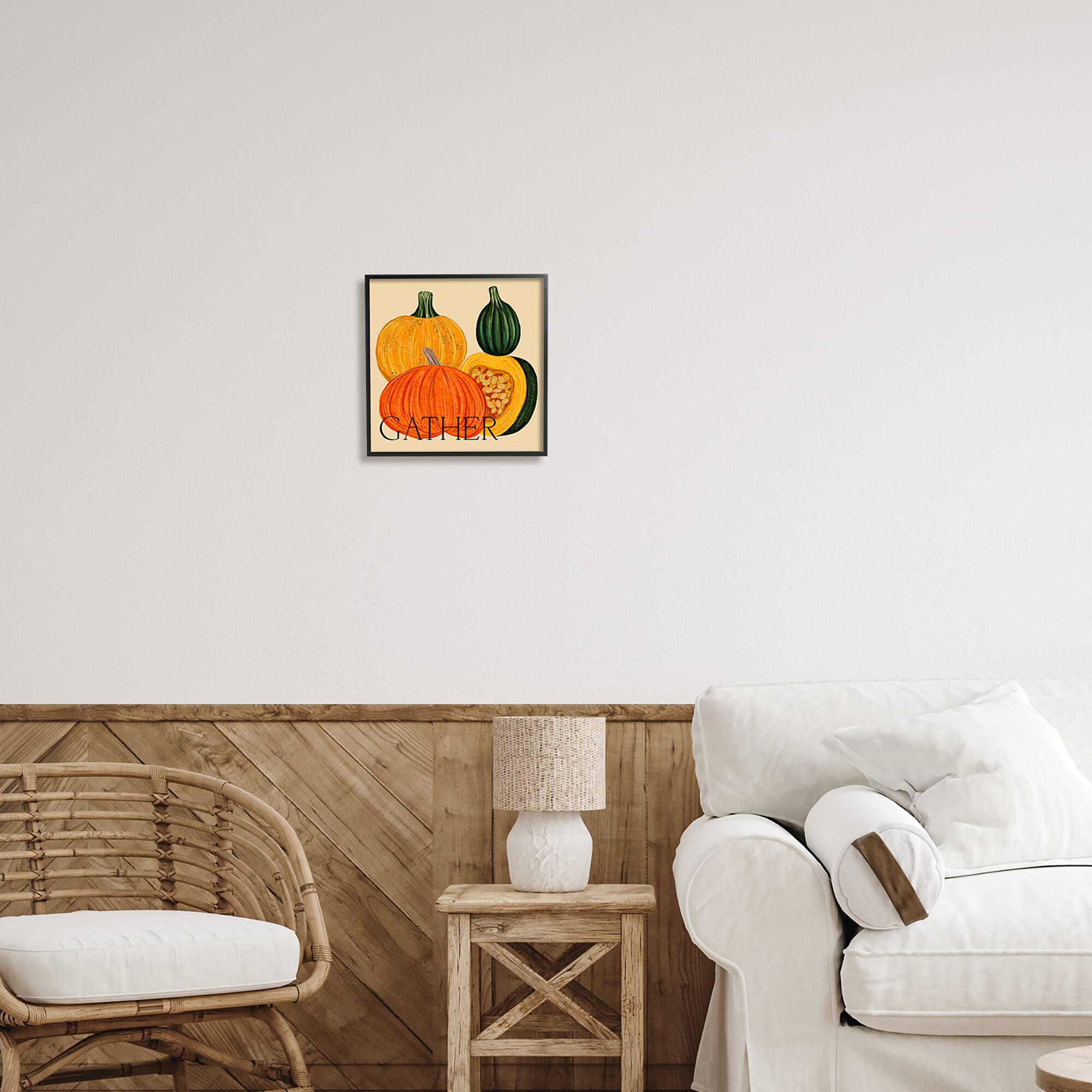 Stupell Industries Gather Autumn Harvest Gourds Framed Giclee Art